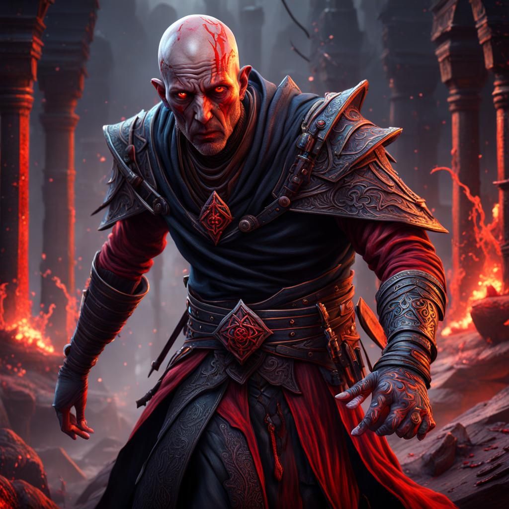 Cultist with Red Scars: Detailed Matte Painting