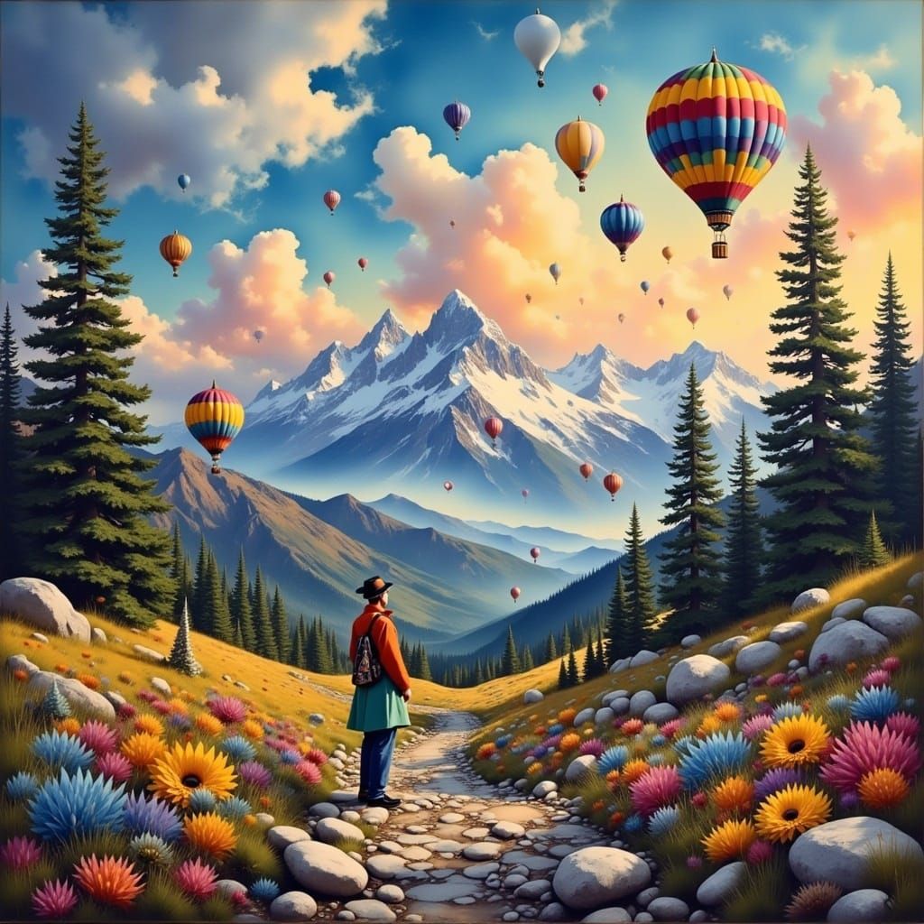 Surreal Psychedelic Landscape with Carnival Clowns