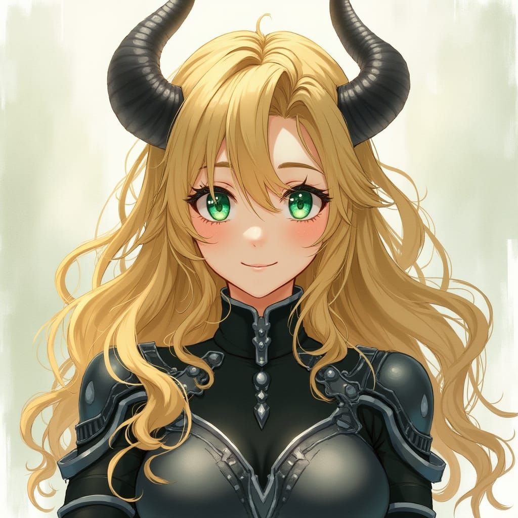 Anime Impressionist Demon Woman in Battle Suit with Soft Bac...