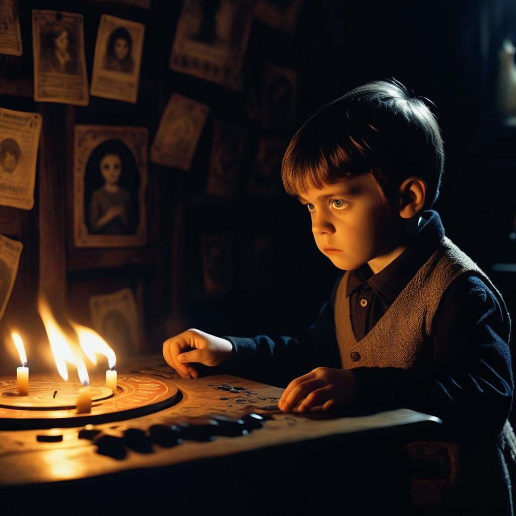 Child in Dark, Abandoned Attic Engulfed by Hellish Portal