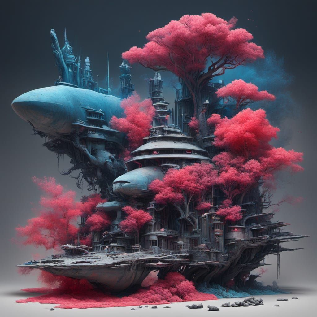 Surreal Cyberpunk Coral Reef Painting at Night