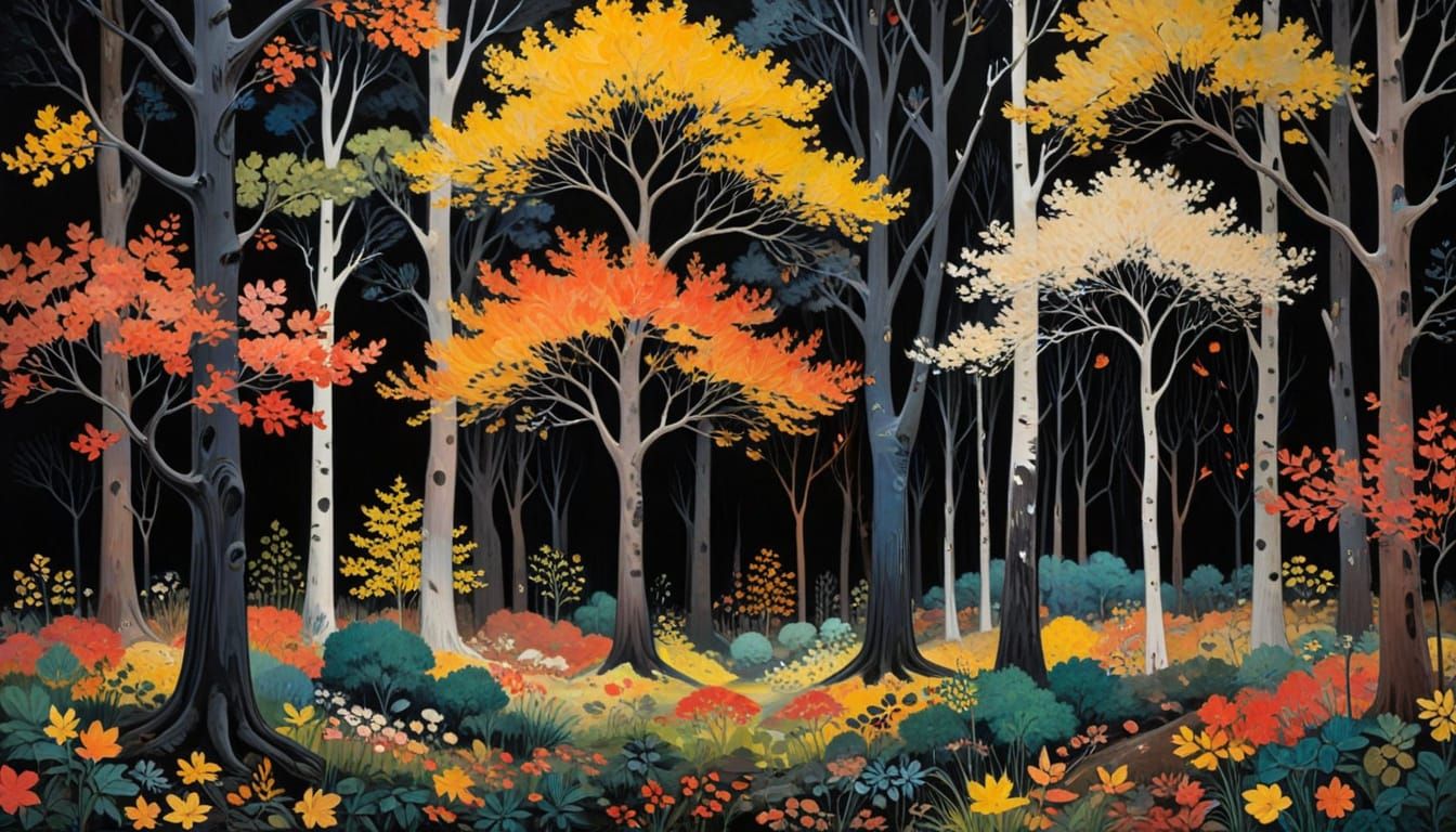 Vibrant Autumn Forest in Neon Colors