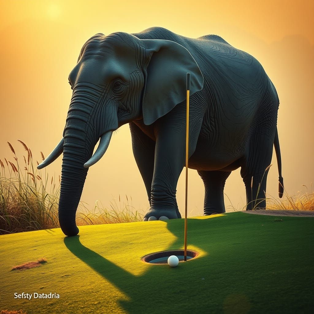 Giant Elephant Plays Golf in Cinematic Style