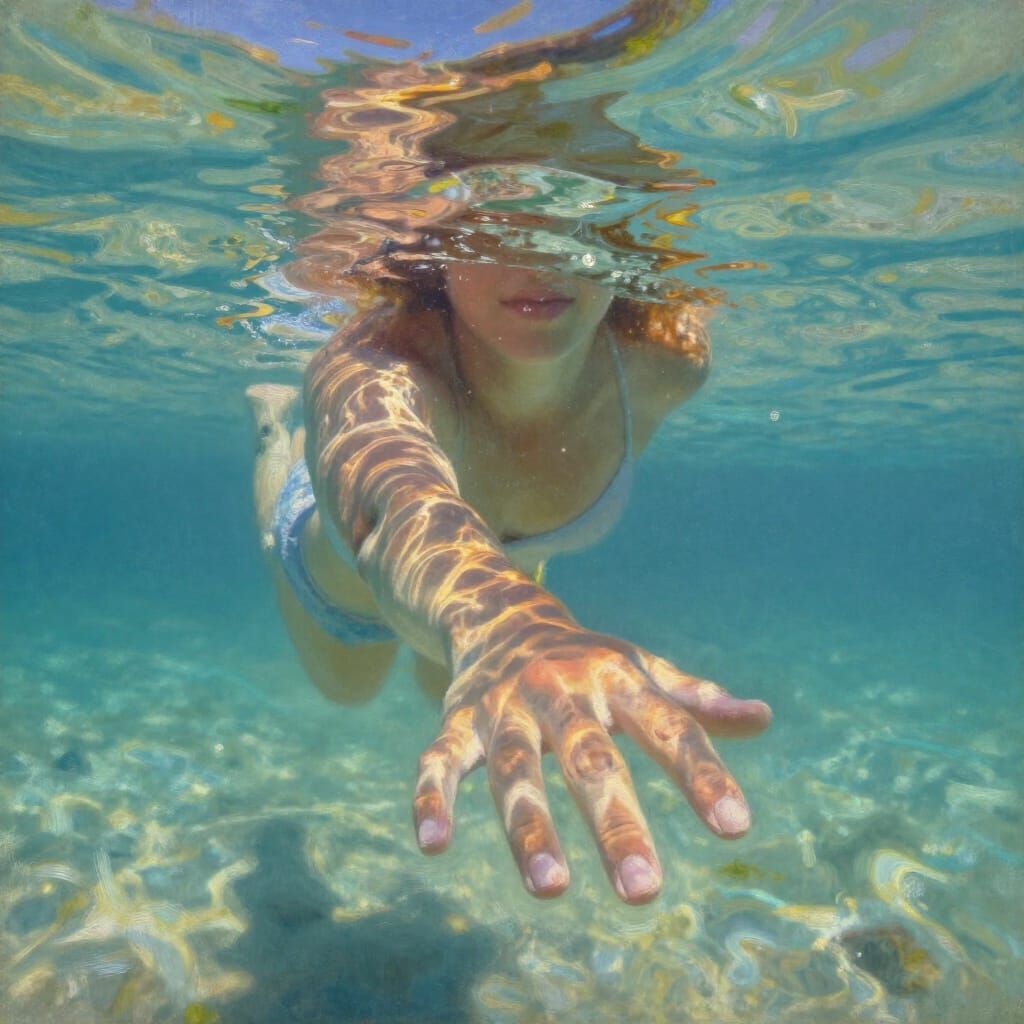 Underwater Summer Moment in Impressionistic Oil Painting Sty...