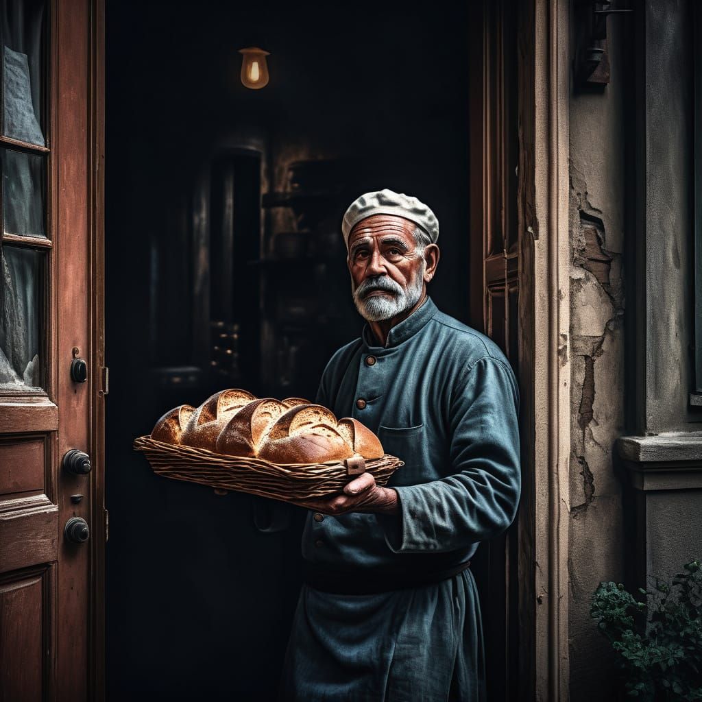 Baker Shares Bread with Neighbor, Beardsley-Inspired Art
