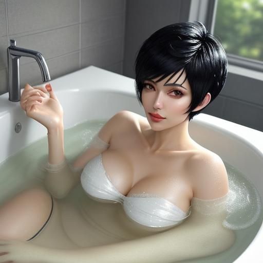 Anime Style Portrait of a Woman Taking a Bath