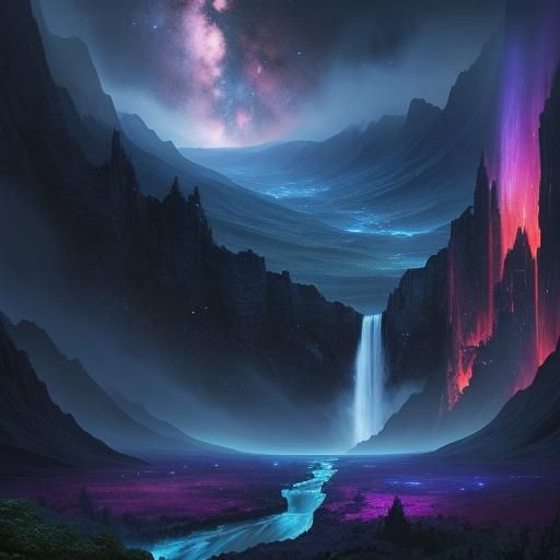Galactic Waterfall: Epic Digital Matte Painting