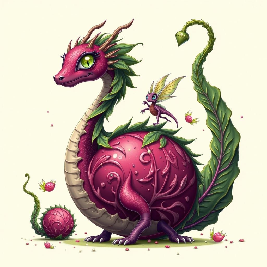 Whimsical Red Cabbage Dragon with Emerald Scales and Curled ...