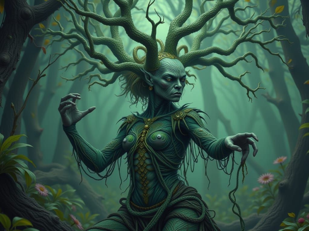 Eldritch Tree Goddess in Dramatic Unreal Engine Lighting