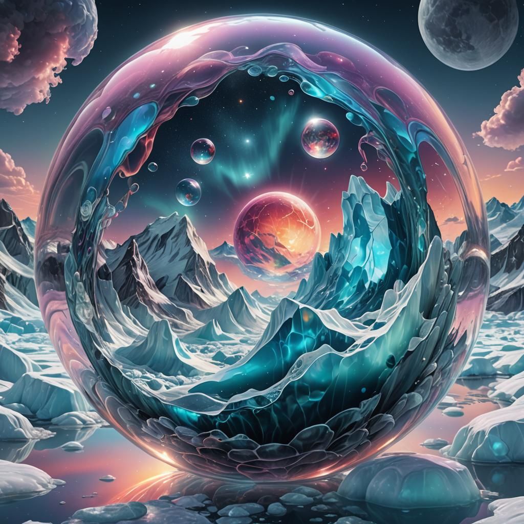 Glacier in Jelly Bubble with Moon Reflection
