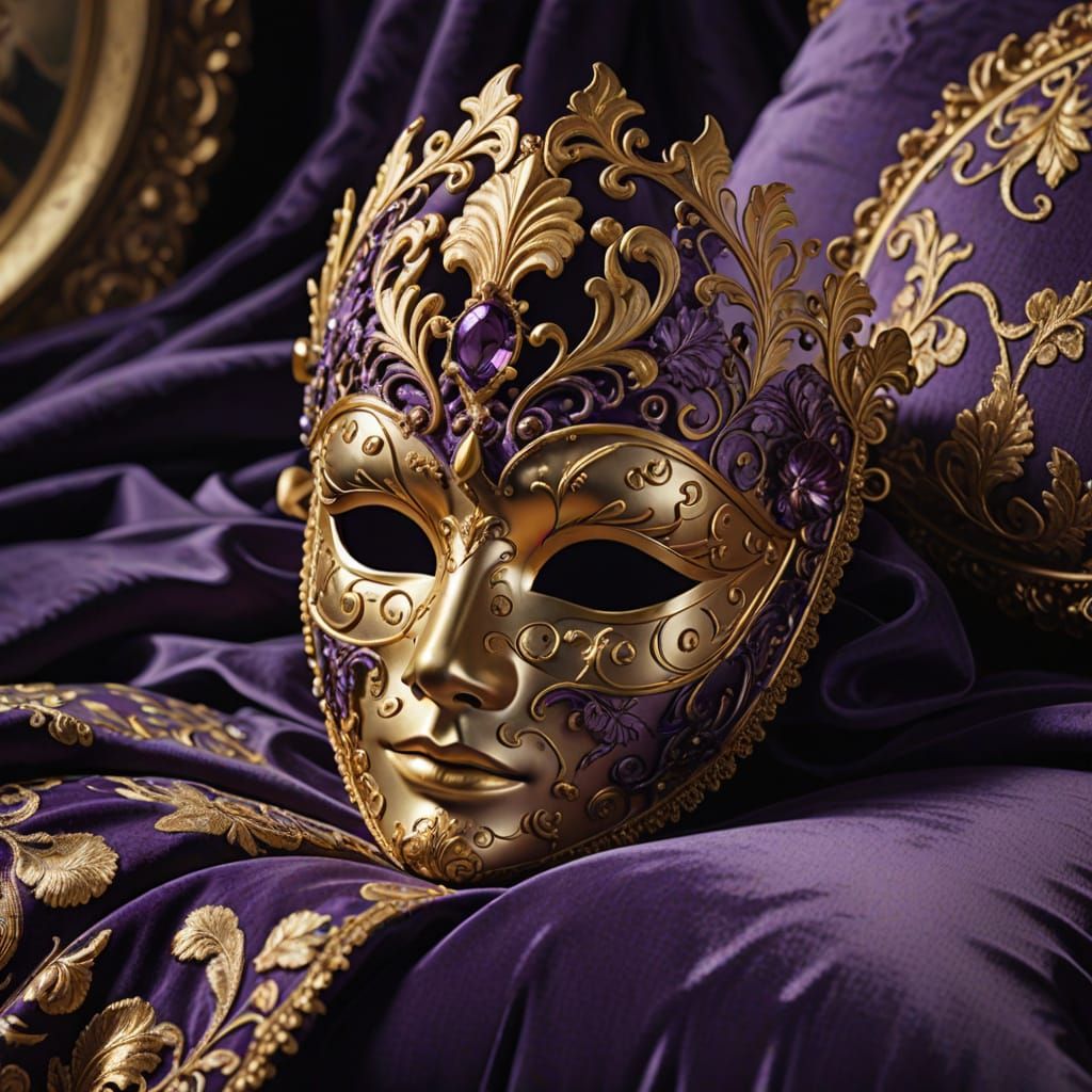 Baroque Masquerade Mask on Velvet Pillow