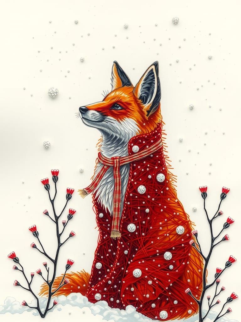 Red Fox in Snow: Mixed Media Print