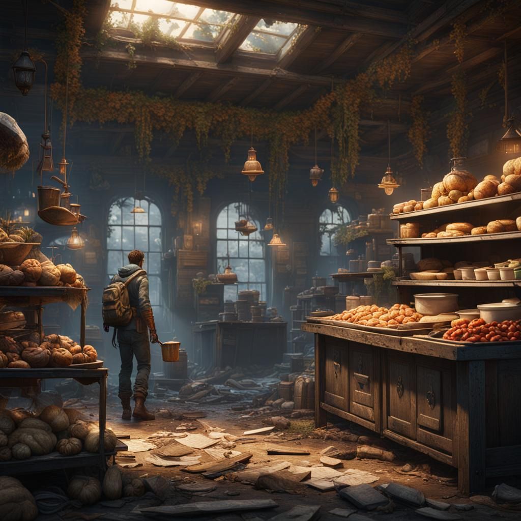 Post-Apocalyptic Survivor in Abandoned Store