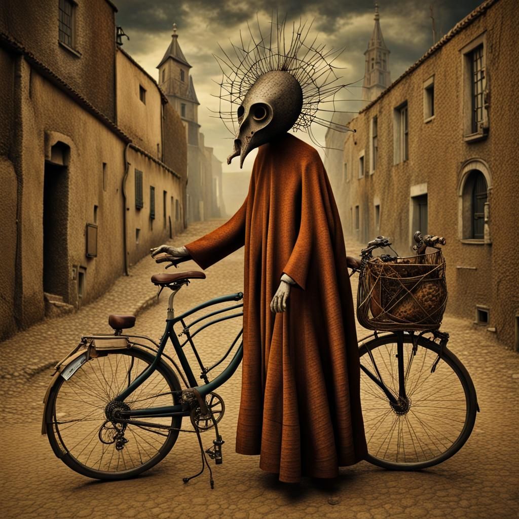 Dreamlike Bicycle Surrealism in Dark Fantasy Style
