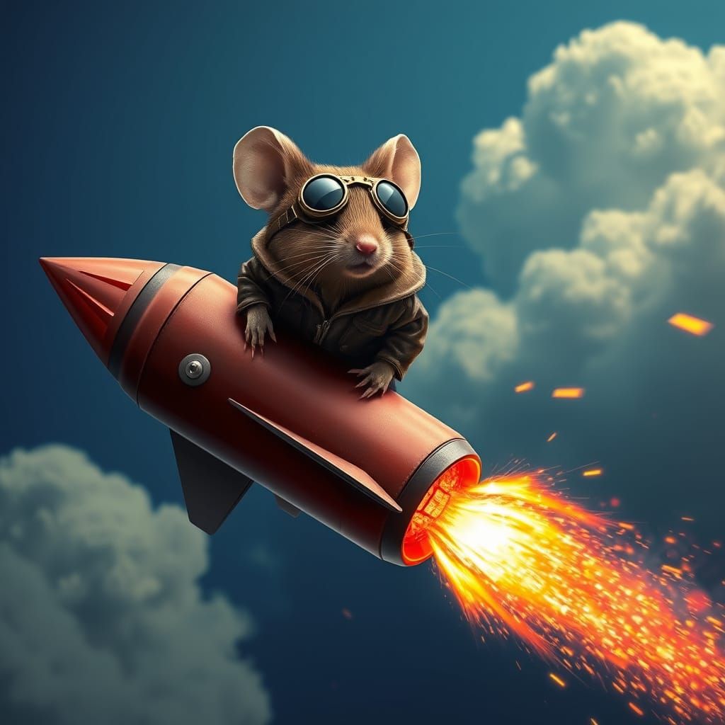 Hyperrealistic Firework Rocket Mouse in Aviator Gear