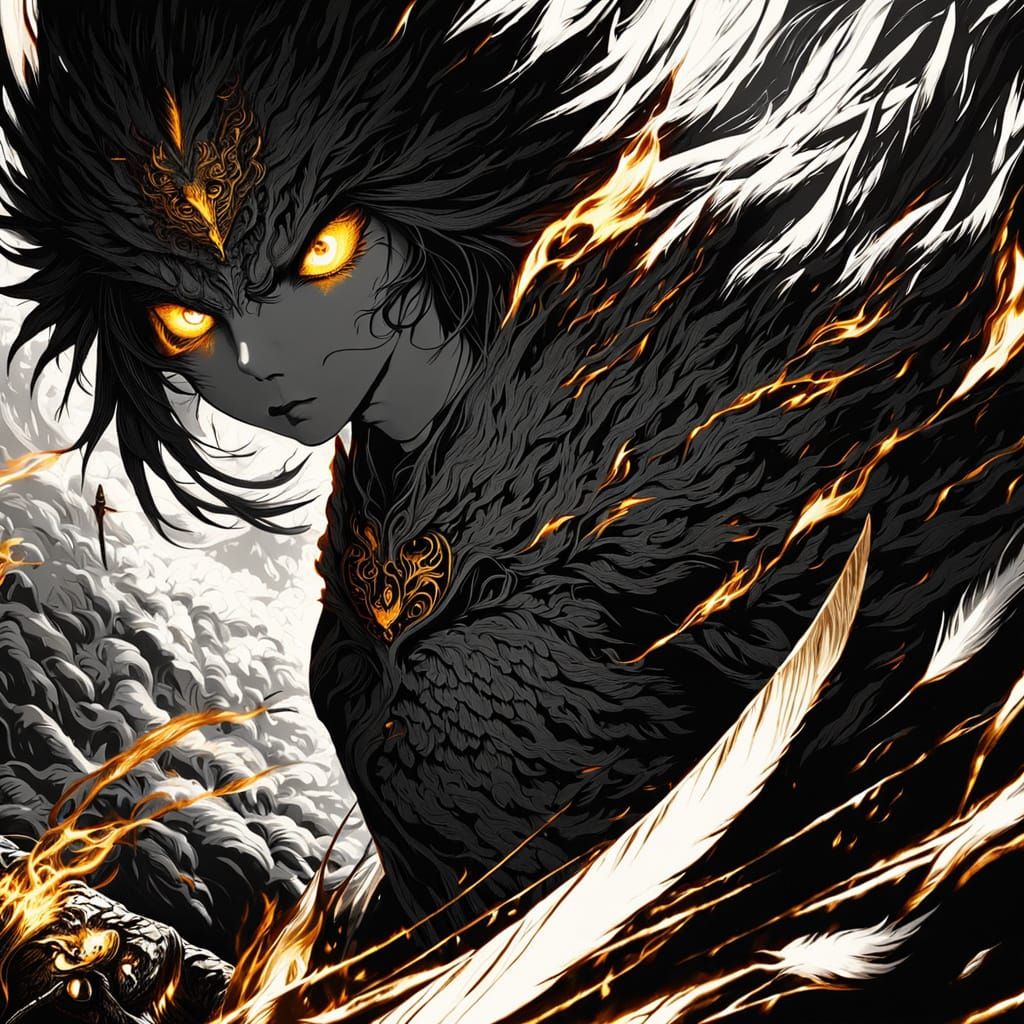 Scarred Woman Warrior in Charcoal With Ethereal Lighting