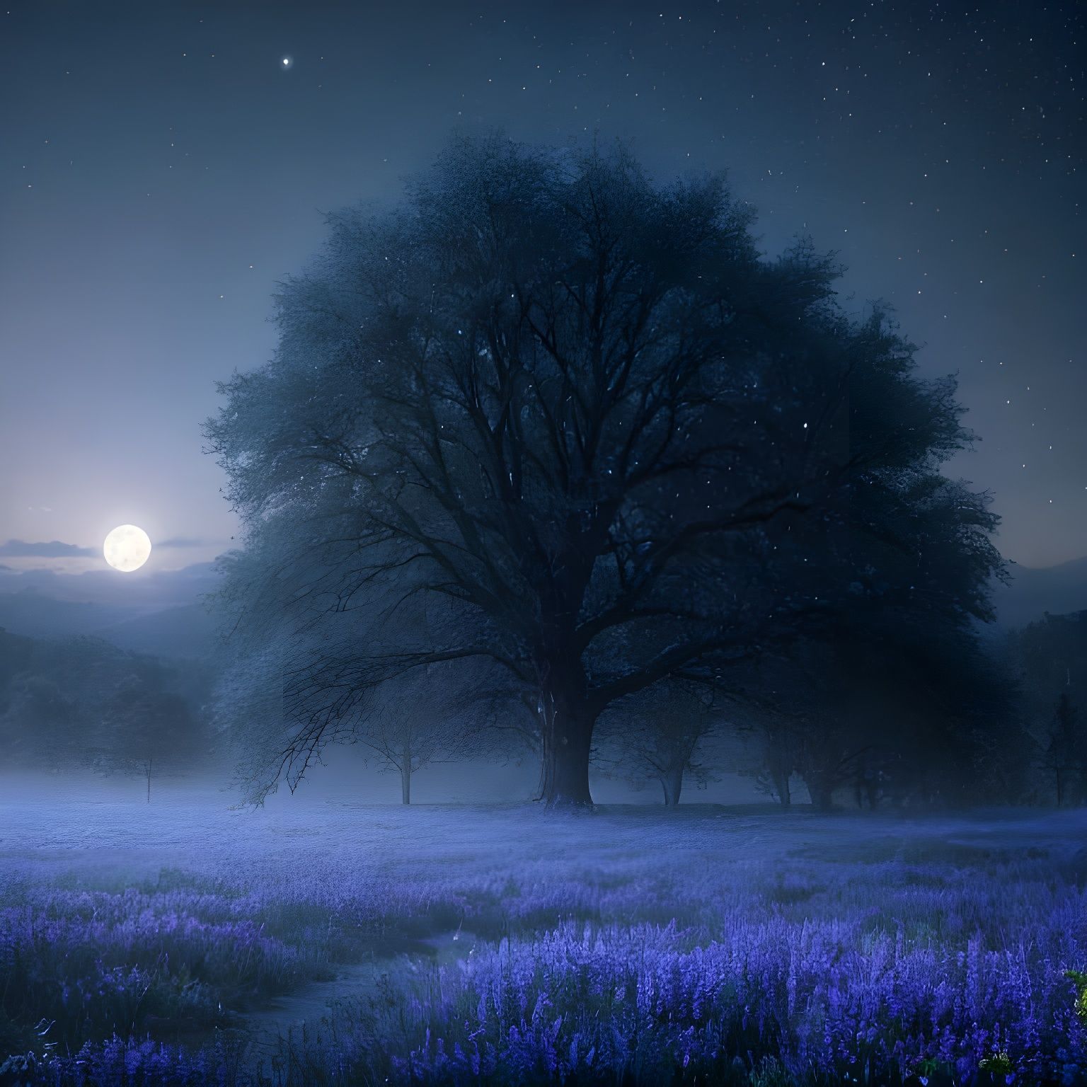 Ethereal Blue Moon Fantasy Landscape