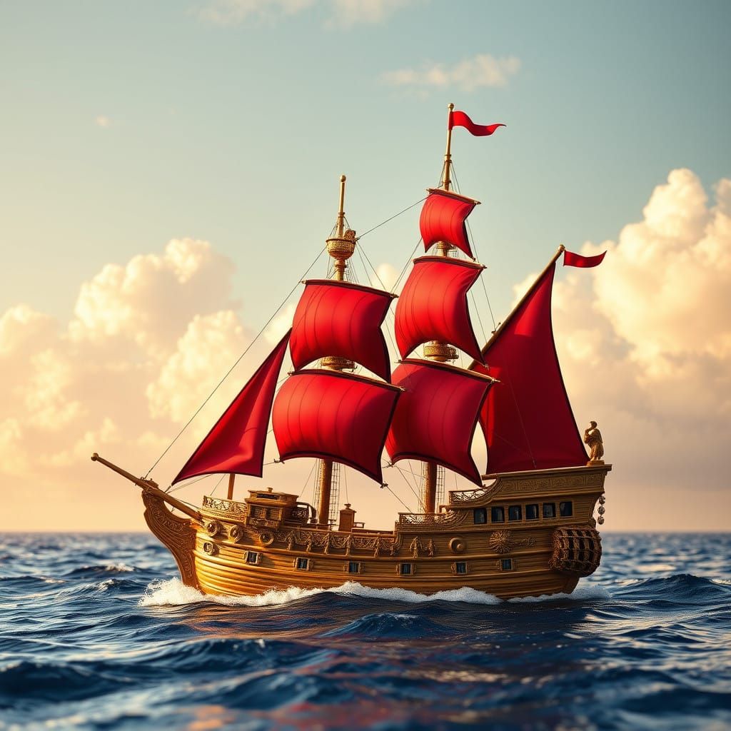 A Golden Galleon Sails the High Seas