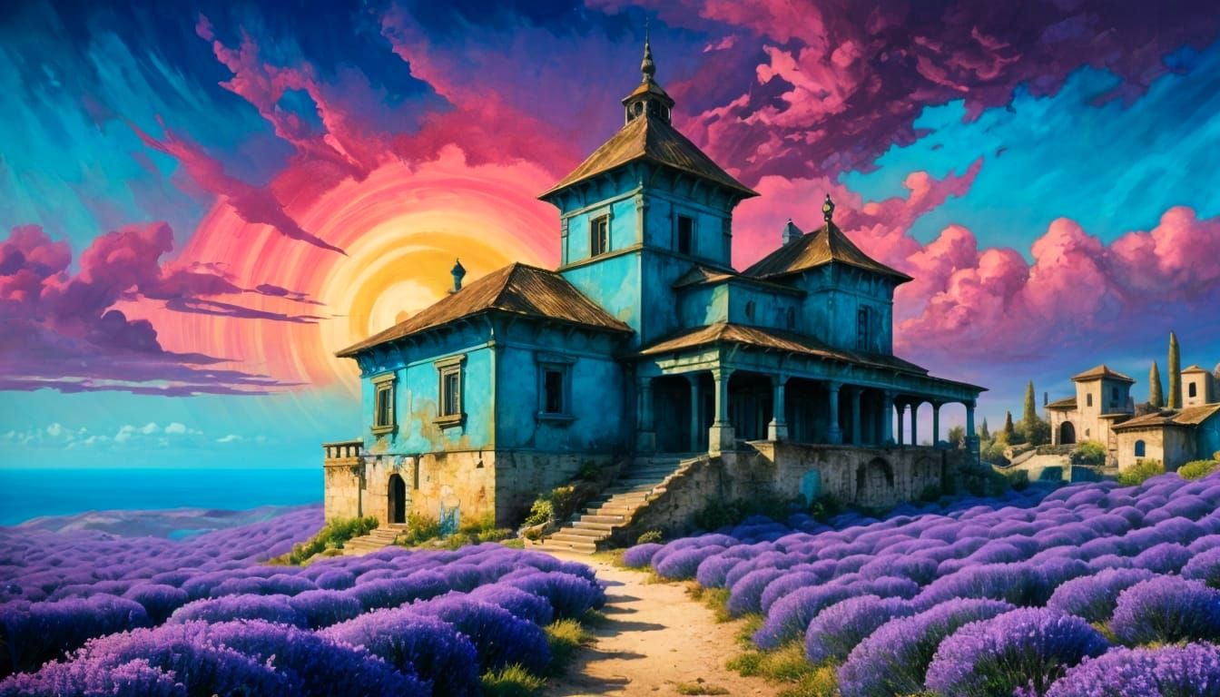 Mediterranean House in Alcohol Ink Style