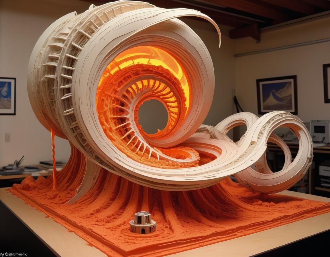 Mechanical Lava Tornado in Surrealist Style