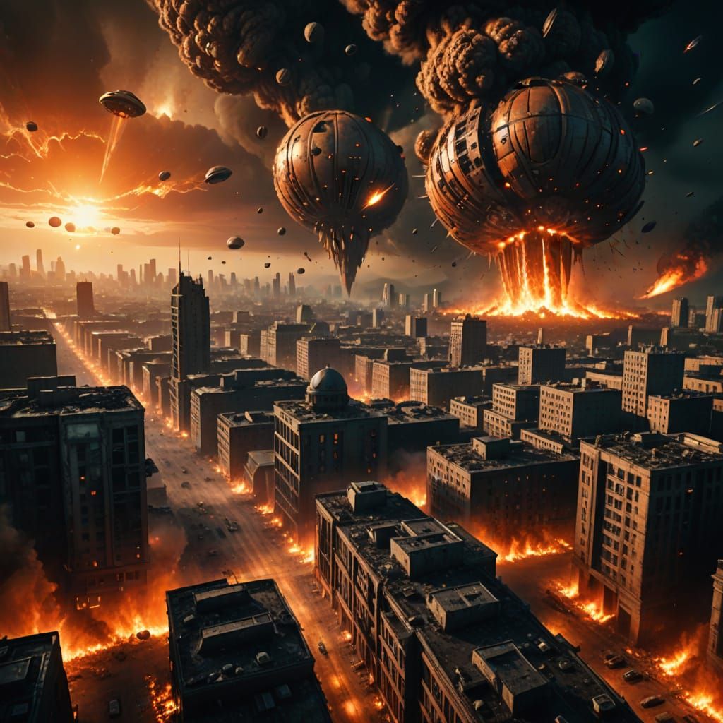 Apocalyptic Alien Invasion: Metallic UFOs Destroy City