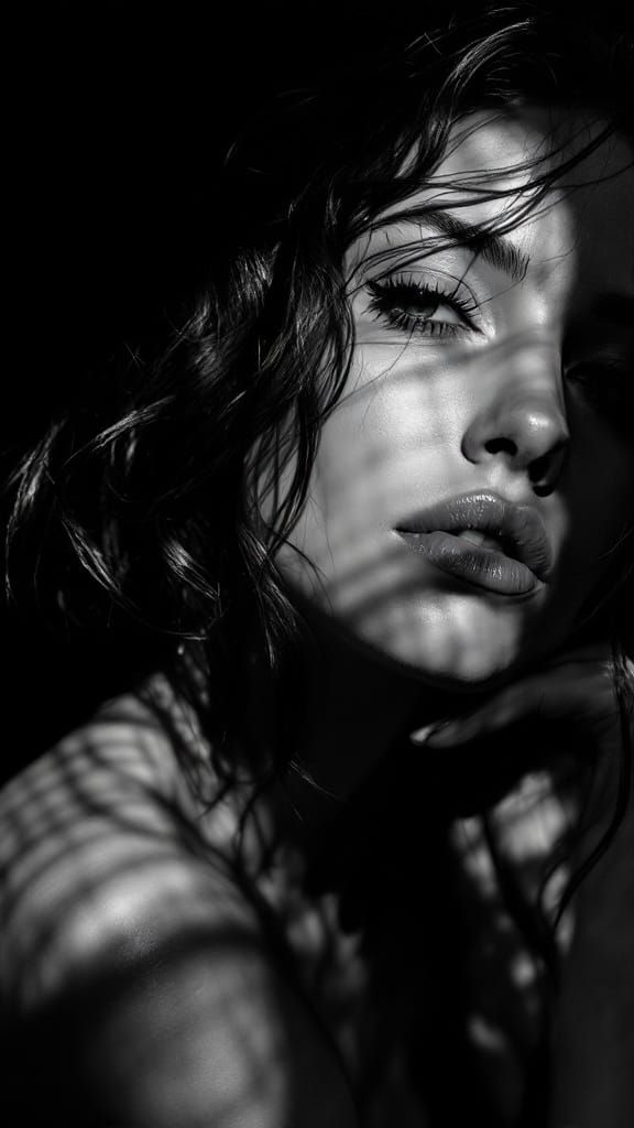 High Definition Black and White Portrait with Shadows