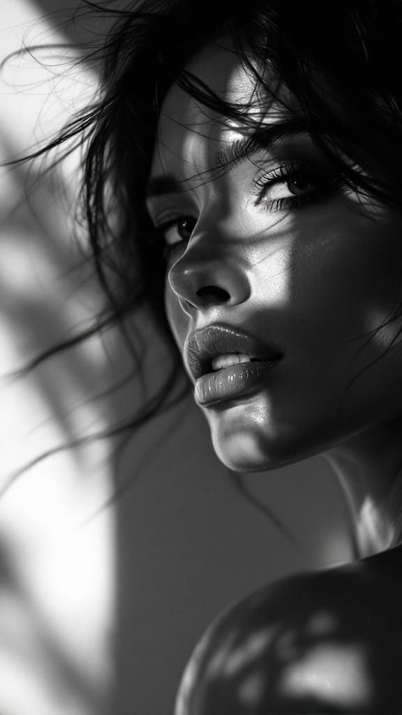 Elegant Woman in Black and White Portrait