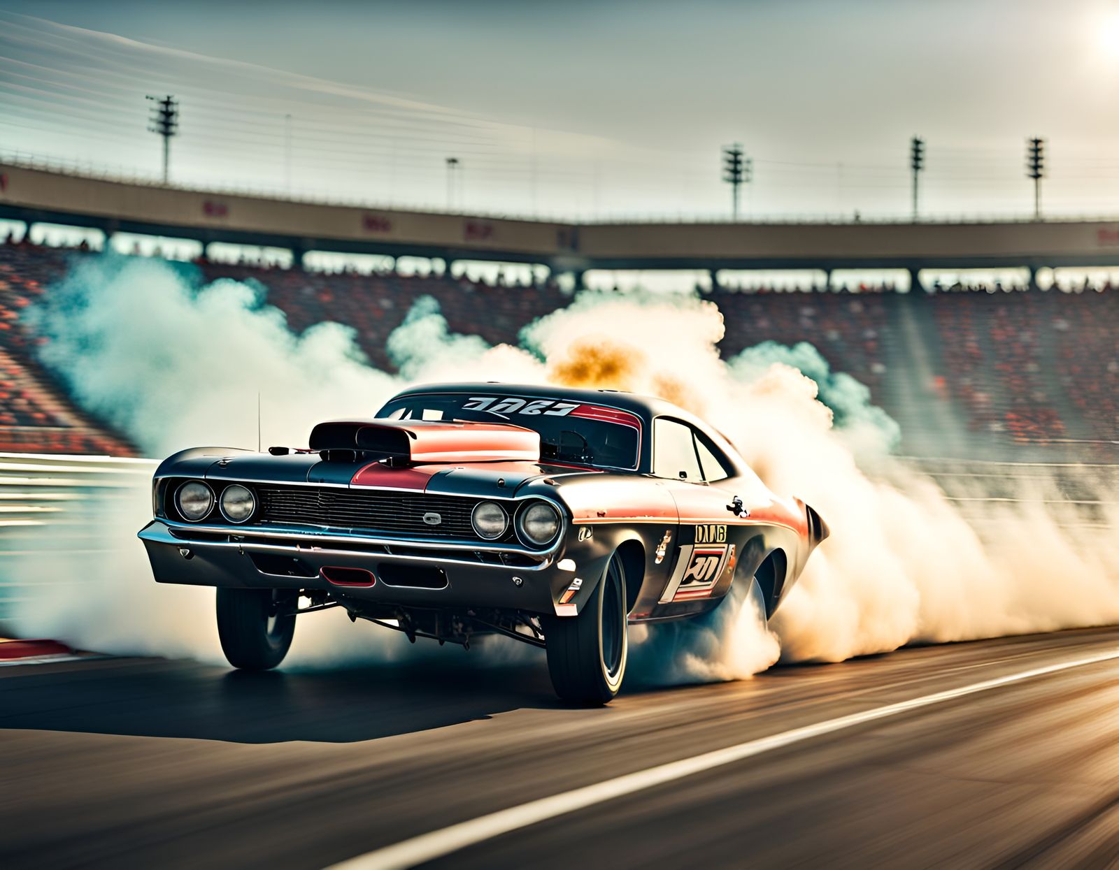 Drag Racing Car Drifting with Smoke