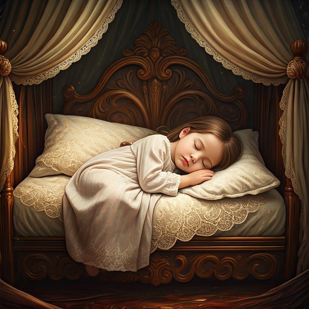 Sleeping Girl in Dreamlike Fairy Tale Setting