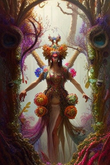 Goddess with Venetian Mask in Fractal Art Style