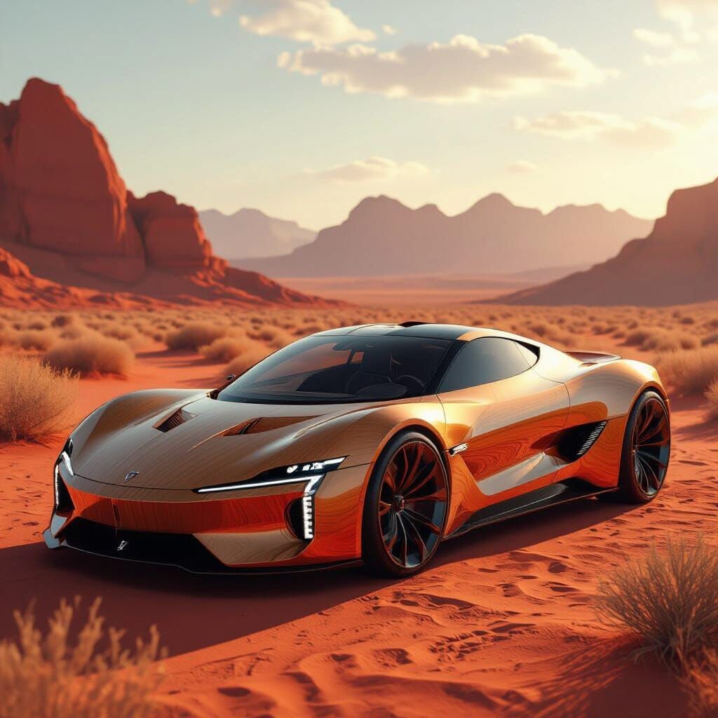 Wooden Electric Hypercar Concept in Red Desert