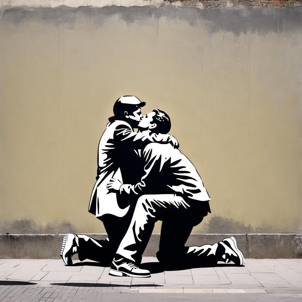 Banksy Style: The Kiss (Two Men)