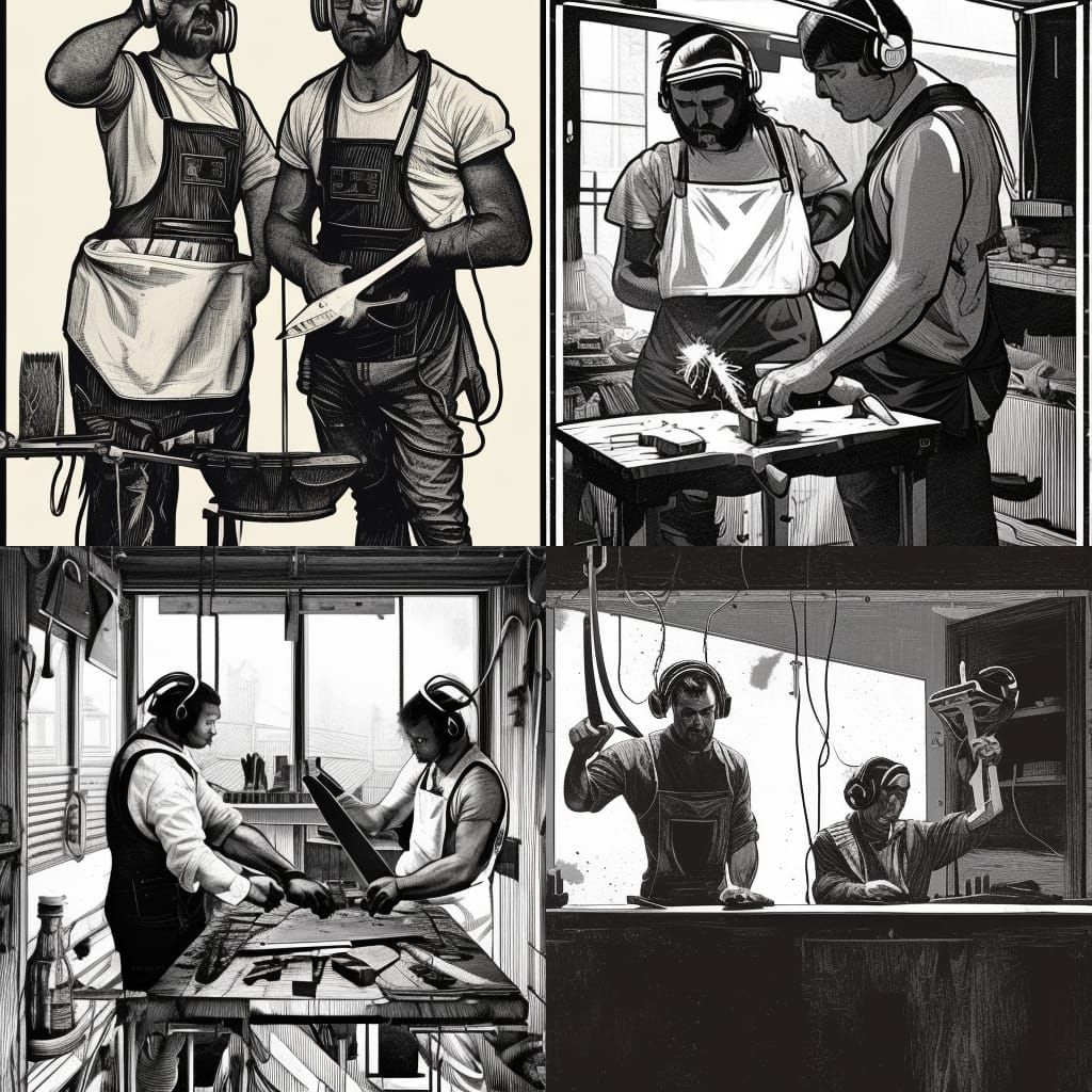 Forging Scissors: A Black and White Linocut Portrait