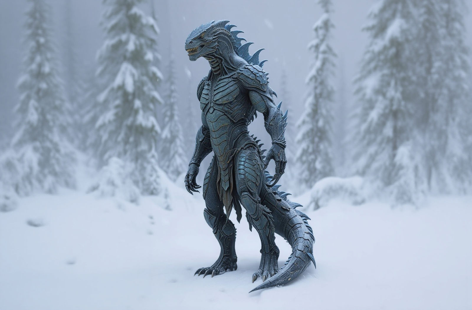 Sentient Blue Reptile Humanoid with Talons and Forked Tongue