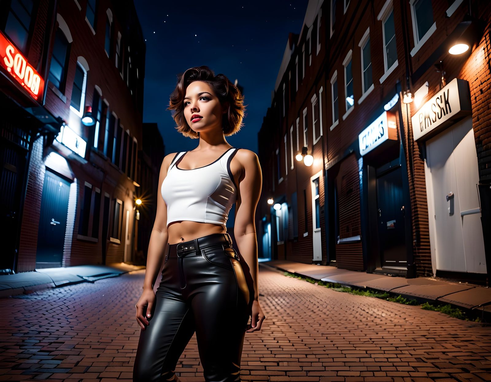 Curvy Woman in Urban Back Alley at Night