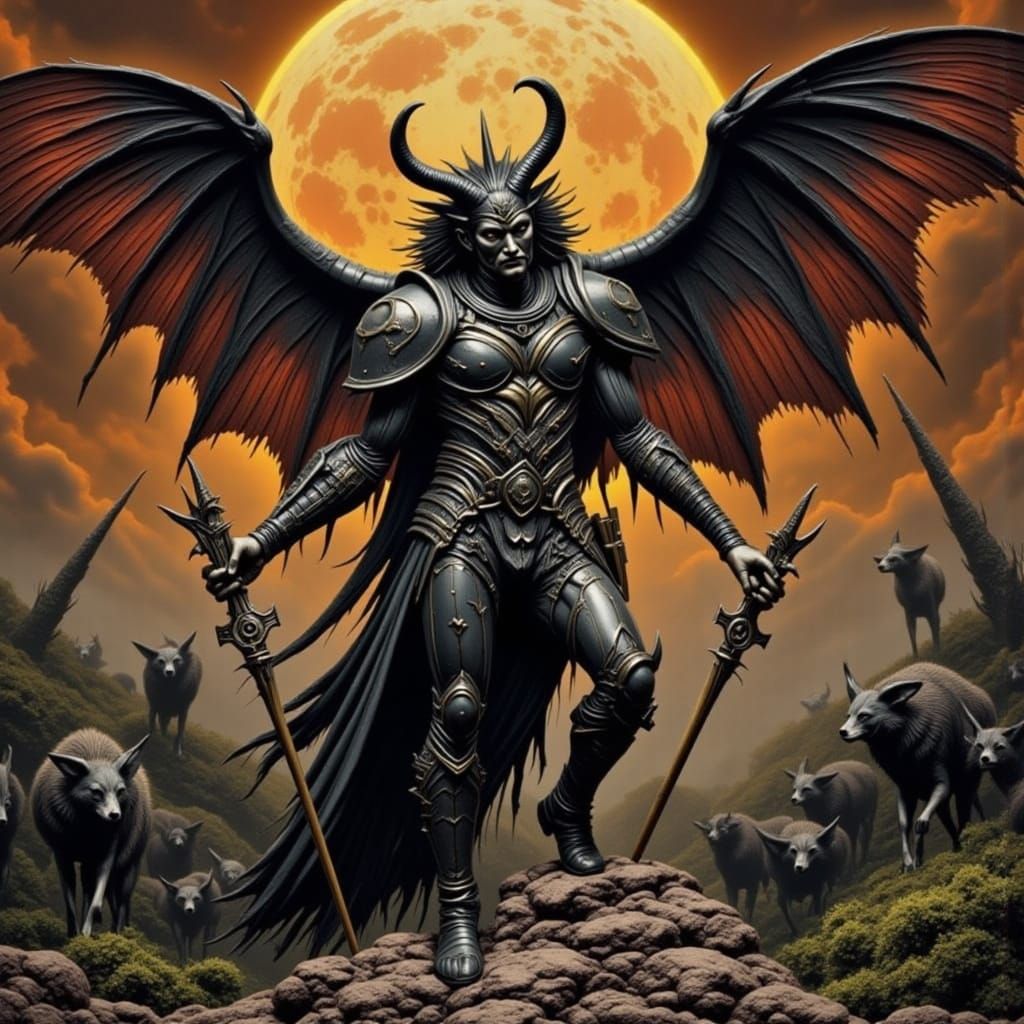 Wolf Demon King on Mars, Hyperrealistic Splash Art