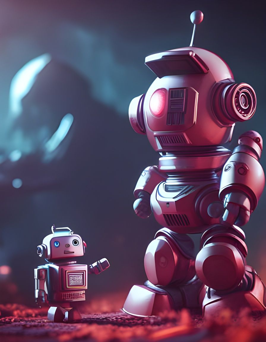 Menacing Cute Robot Holding Hello Plaque