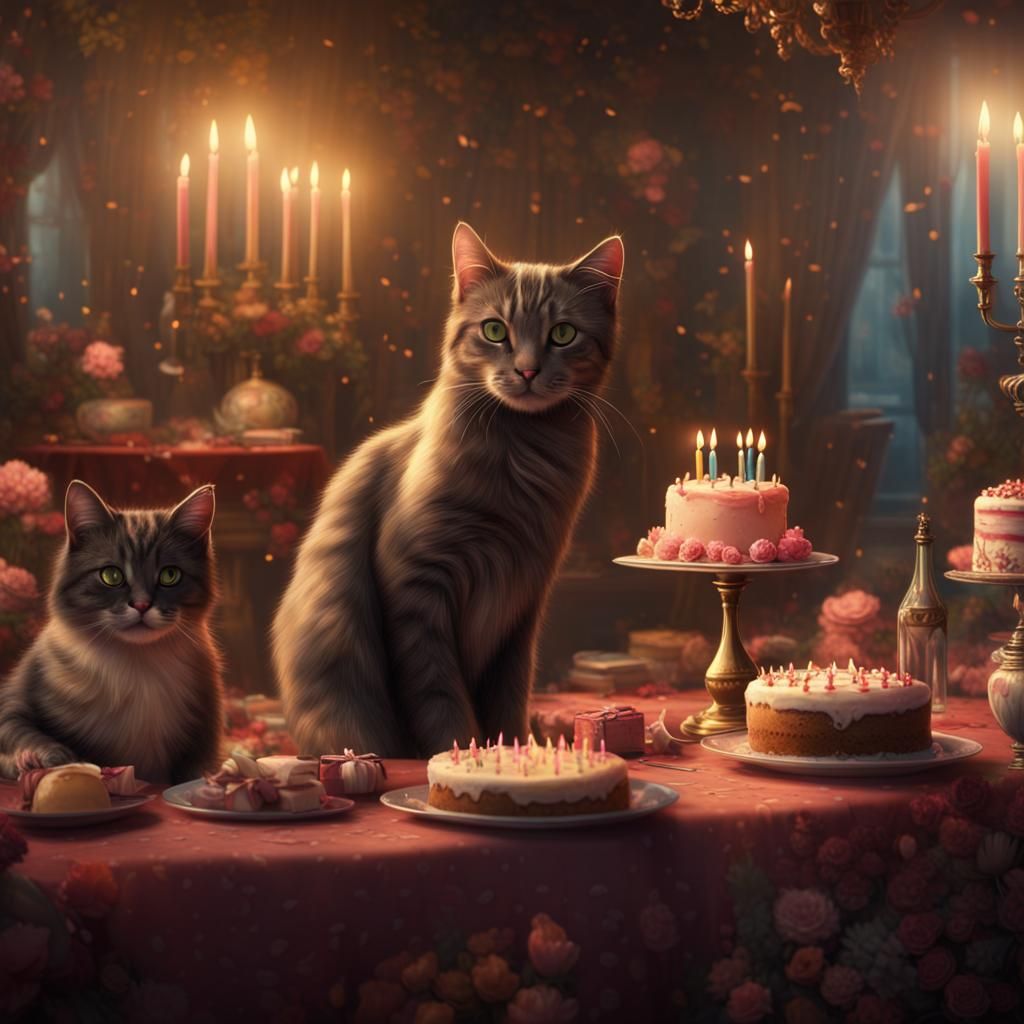 Cats Celebrate a Birthday: Digital Matte Painting