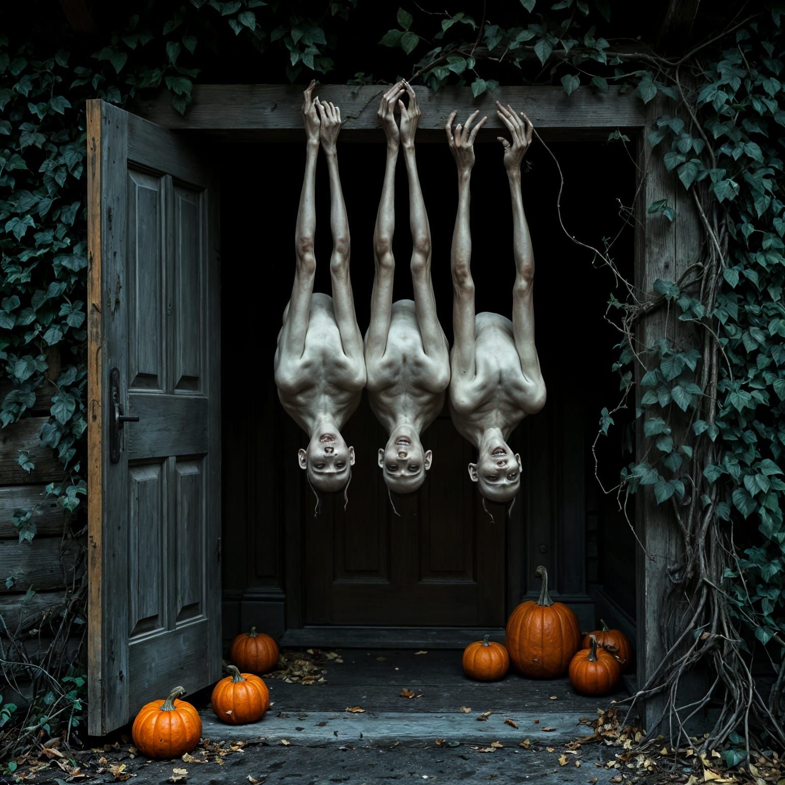 Scary Halloween Porch with Hanging Vampires
