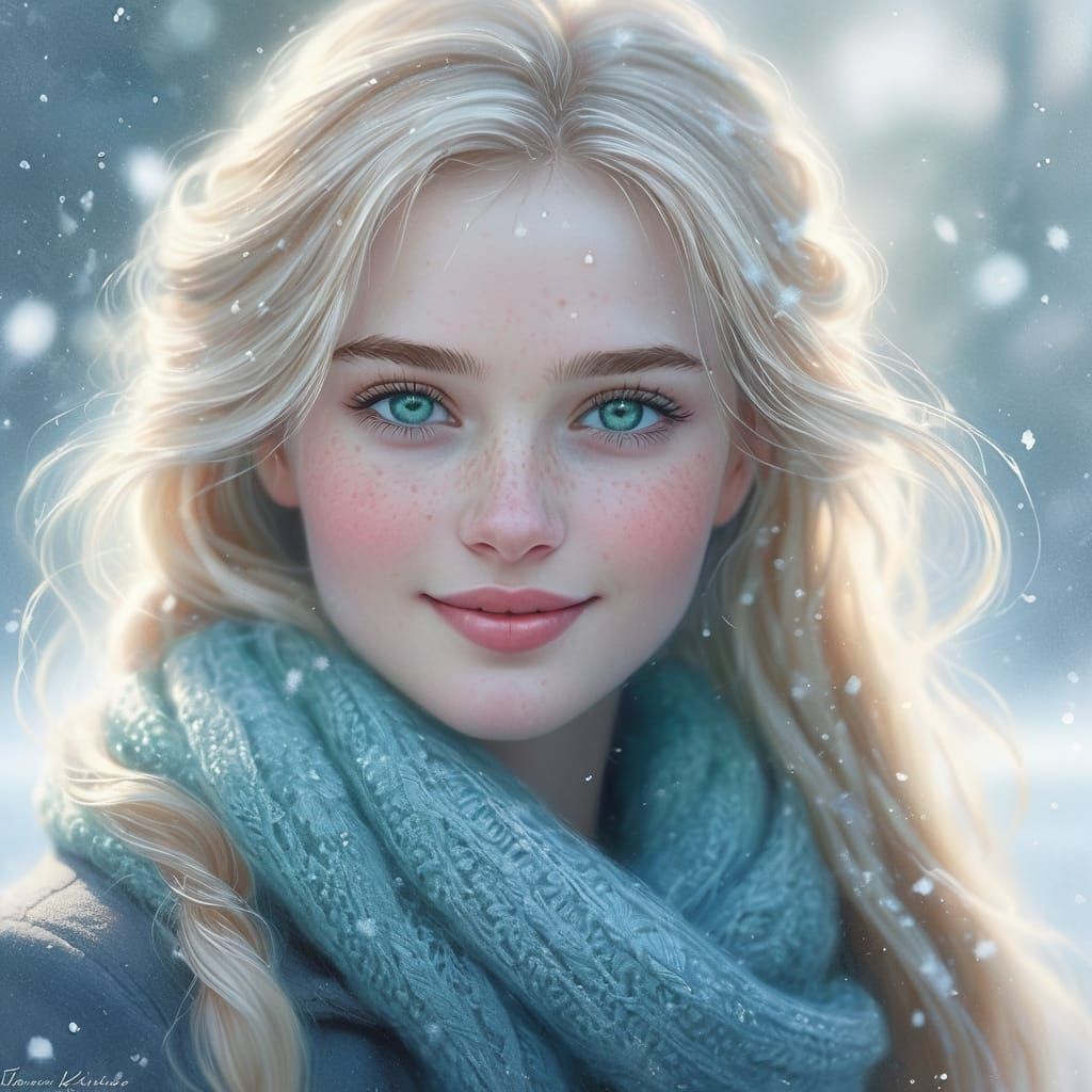 Pencil Sketch of a Beautiful Woman in Winter Wonderland