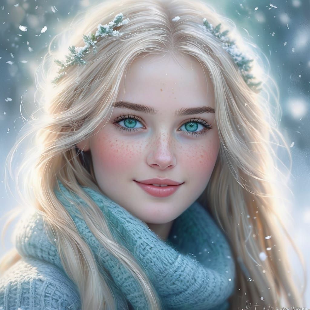 Pencil Sketch of Beautiful Woman in Winter Wonderland