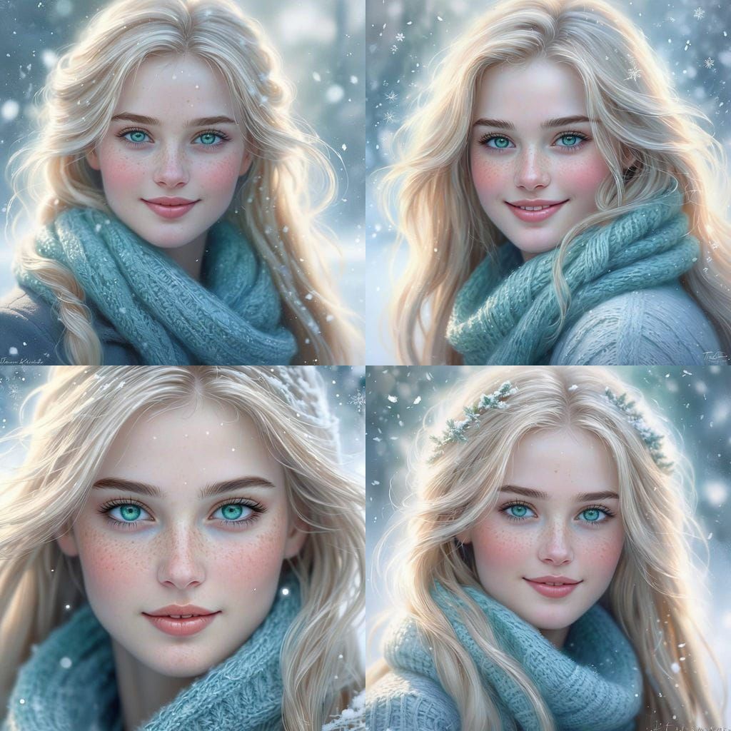 Pencil Sketch of Beautiful Woman in Winter Wonderland