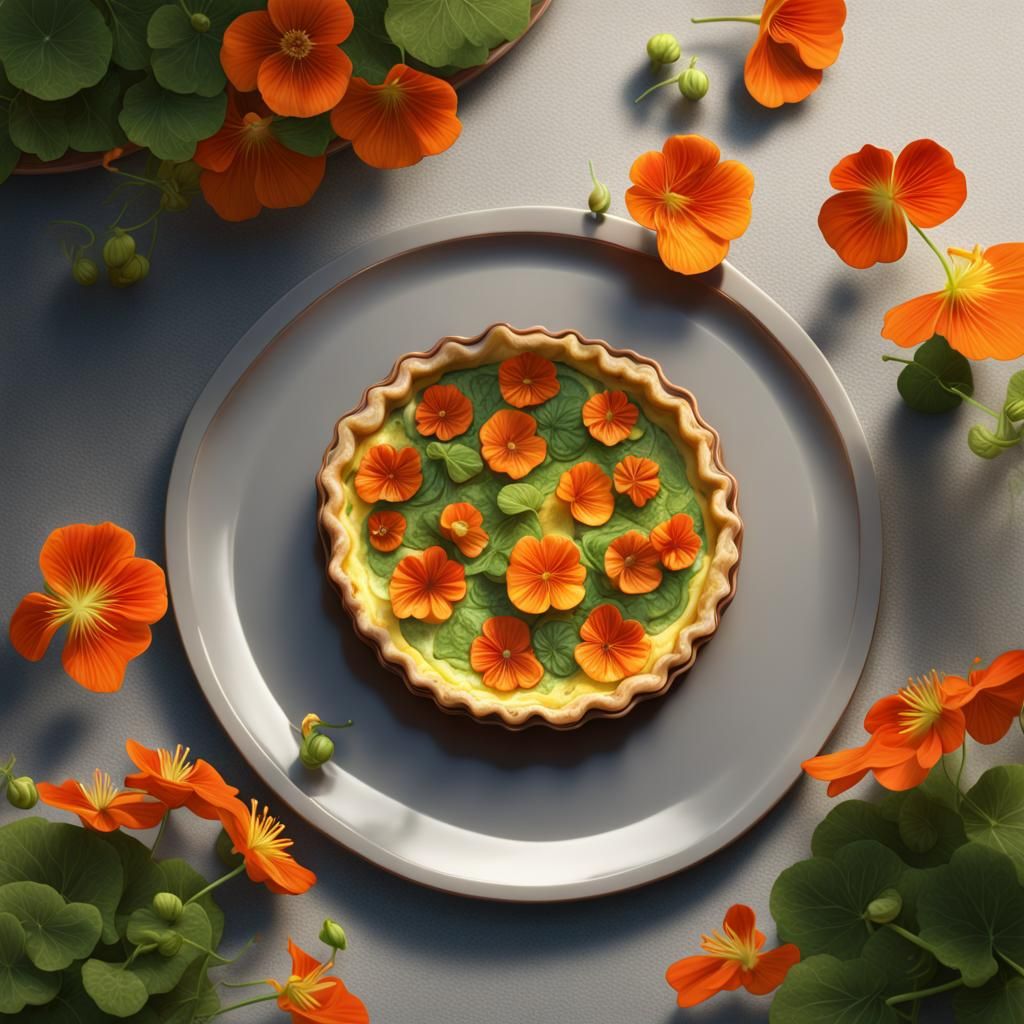 Quiche with Nasturtium: Detailed Matte Painting