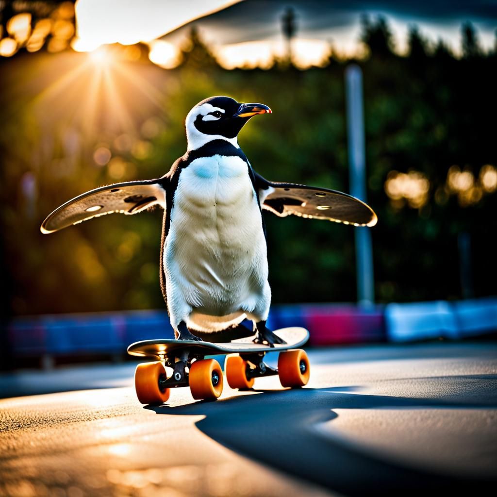 Penguins Skateboarding: High-Octane Action Photography
