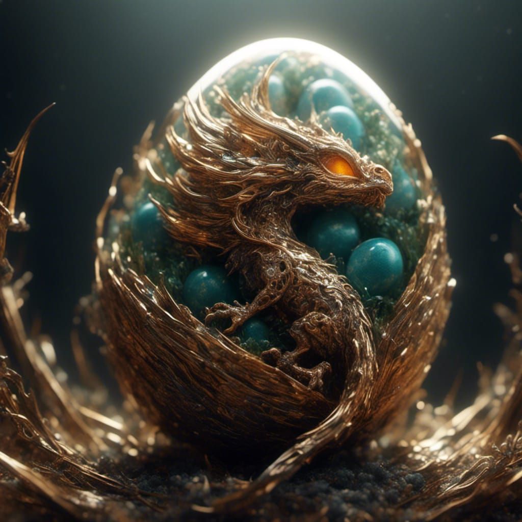 Cute Baby Dragon Hatching from Egg in Hyperrealism