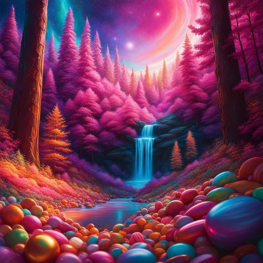 Hyperrealistic Candy Forest in Cosmic Style
