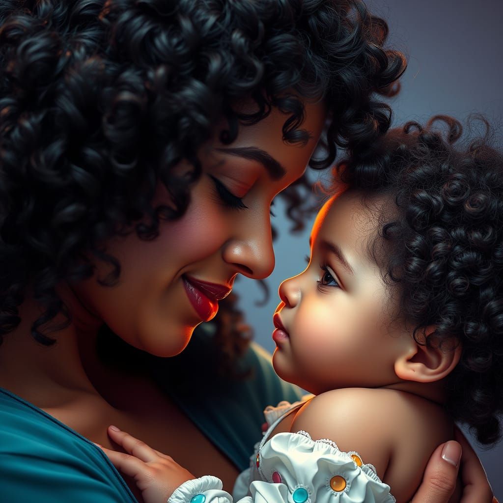 Motherly Love in Whimsical Portrait Art