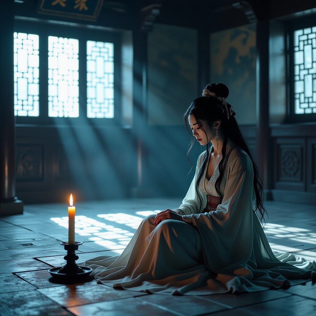 Ethereal Empress Contemplates Candlelight in Tang Dynasty Du...