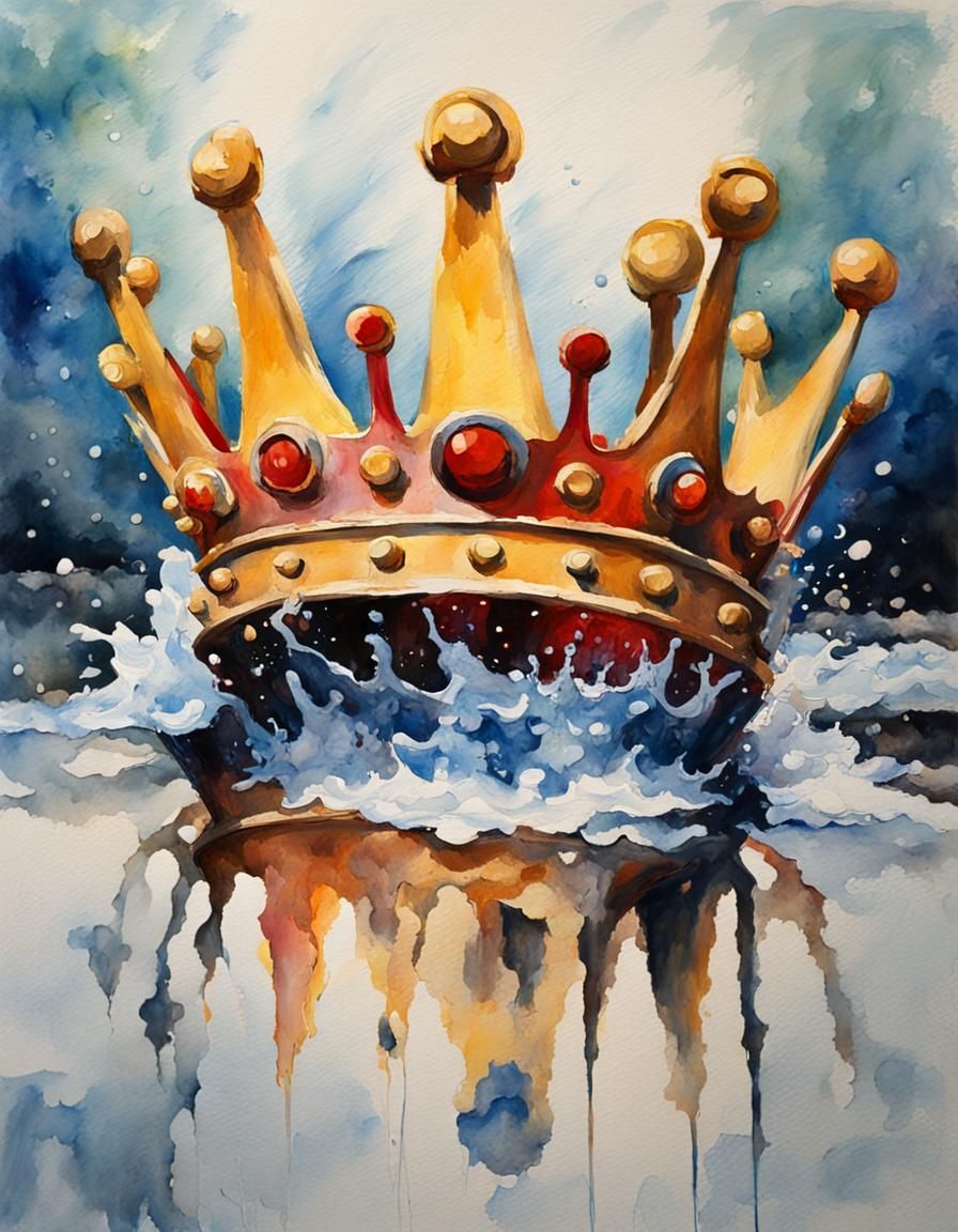 Majestic Crown in Gouache Watercolor, Impressionist Style