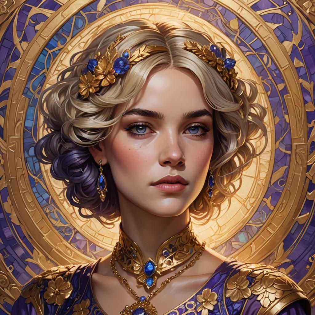 Art Nouveau Portrait with Golden Background